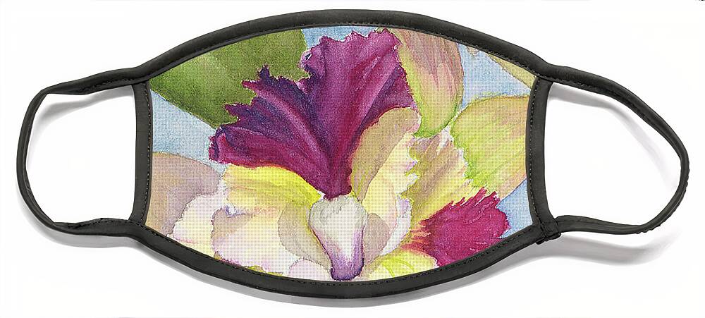 Orchid Face Mask featuring the painting Colorful Cattleya Orchid by Lisa Debaets