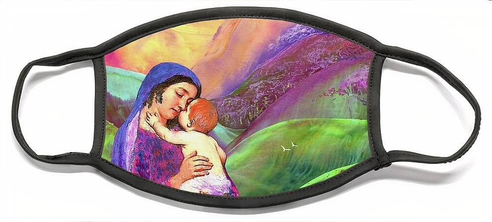Spiritual Face Mask featuring the painting Mary and Baby Jesus Gift of Love by Jane Small