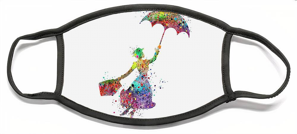 Watercolor Print Face Mask featuring the digital art Mary Poppins 2 Watercolor Print by White Lotus