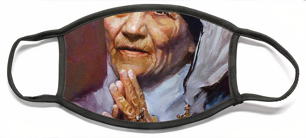 Mother Teresa Artwork Face Mask featuring the painting Mother Teresa by Ylli Haruni