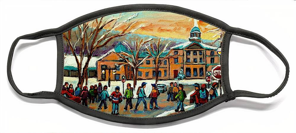 Mcgill University Face Mask featuring the painting Mcgill Gates Sherbrooke Street Montreal by Carole Spandau