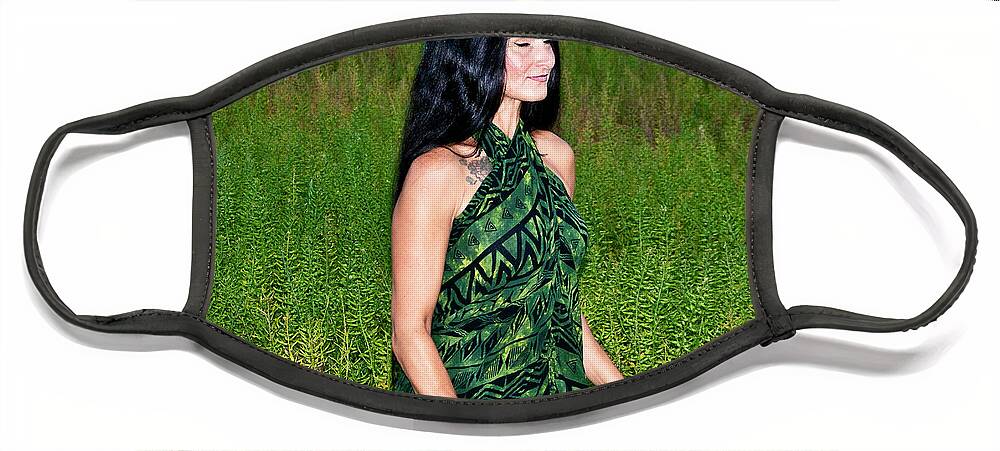 Yoga Face Mask featuring the photograph Meditative Dance in the GREEN Summer Field by Silva Wischeropp