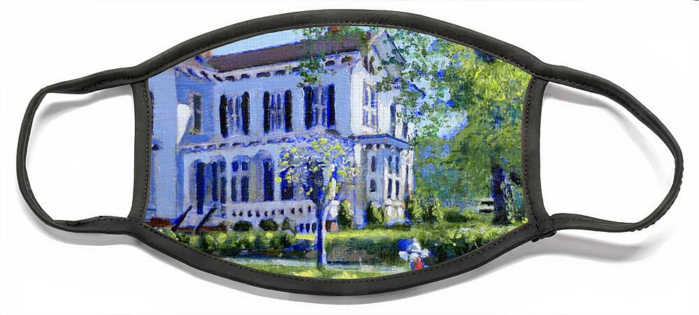 Historic Raleigh Home Face Mask featuring the painting Merrimon Wynn House by David Zimmerman
