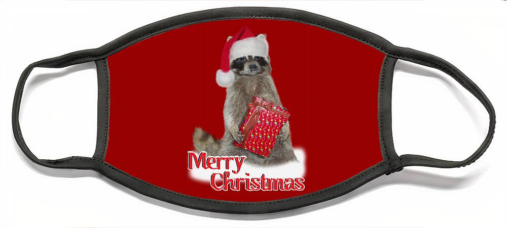  Merry Christmas Face Mask featuring the digital art Merry Christmas - Raccoon by Gravityx9 Designs
