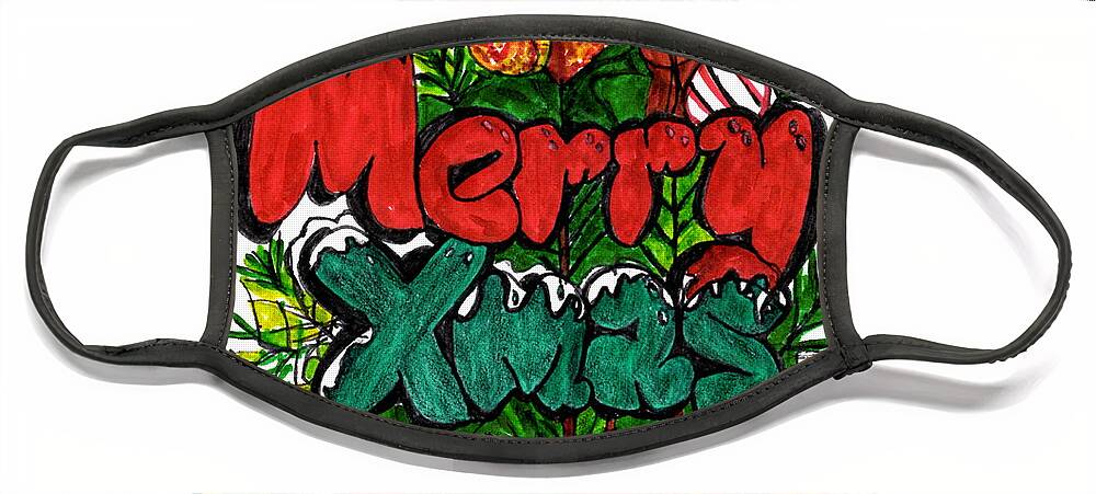 Christmas Face Mask featuring the mixed media Merry Xmas by Michelle Gilmore