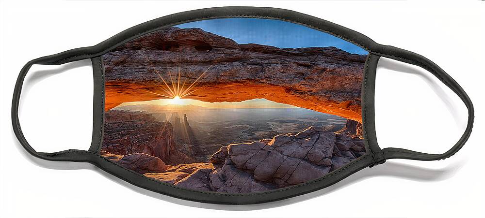 Canyonlands Face Mask featuring the photograph The Sunrise View Through the Mesa Arch by OLena Art