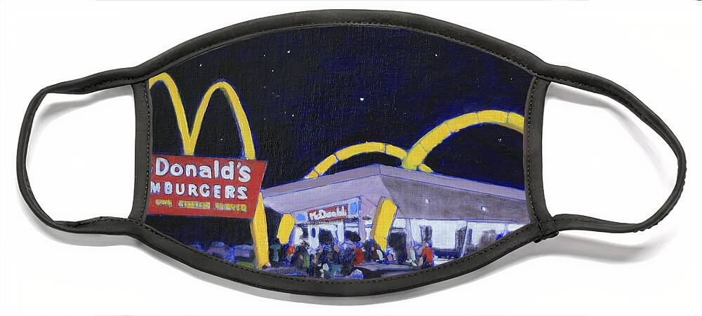 Mcdonalds Hamburger From The 70's Face Mask featuring the painting Mickey Dee's by David Zimmerman