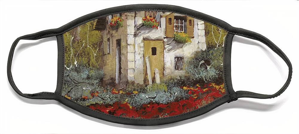 Landscape Face Mask featuring the painting Mille Papaveri by Guido Borelli