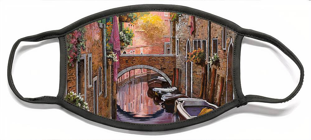 Venice Face Mask featuring the painting Mimosa Sui Canali by Guido Borelli