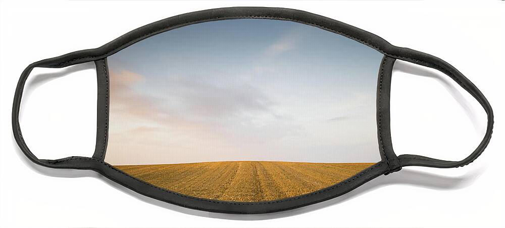 Sunset Face Mask featuring the photograph Minimalistic landscape with Meadow wheat field by Michalakis Ppalis