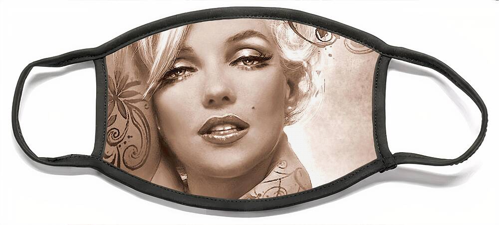 Theo Danella Face Mask featuring the painting MM 127 Deco Sepia by Theo Danella