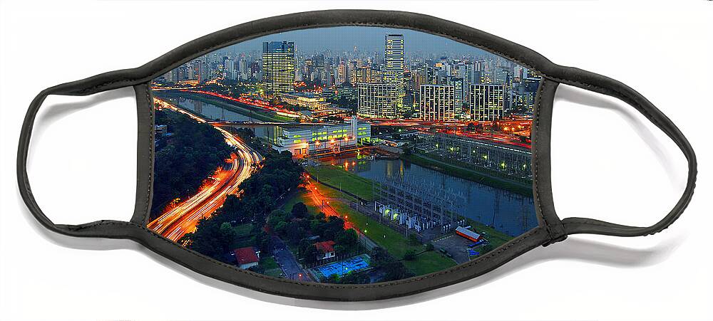 Skyline Face Mask featuring the photograph Modern Sao Paulo Skyline - Cidade Jardim and Marginal Pinheiros by Carlos Alkmin
