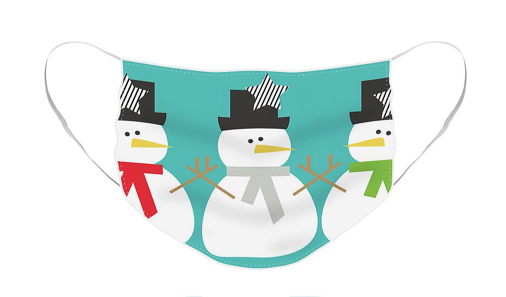 Snowman Face Mask featuring the digital art Modern Snowmen Happy Holidays- Art by Linda Woods by Linda Woods