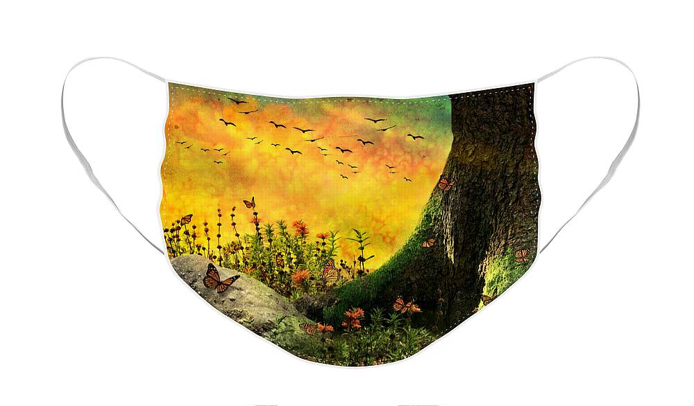 Monarch Face Mask featuring the mixed media Monarch Meadow by Ally White