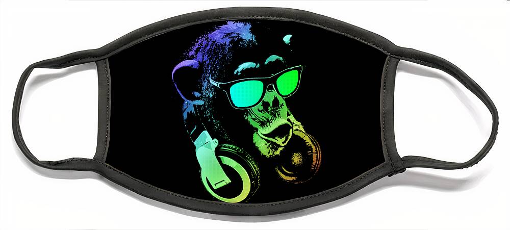 Monkey Face Mask featuring the mixed media Monkey DJ Neon Light by Filip Schpindel