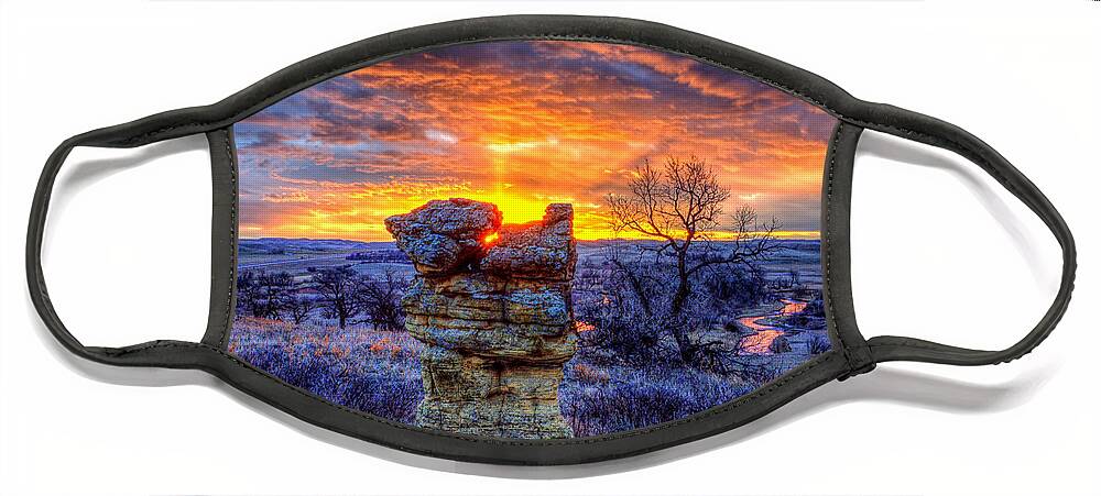 Monolith Face Mask featuring the photograph Monolithic Sunrise by Fiskr Larsen