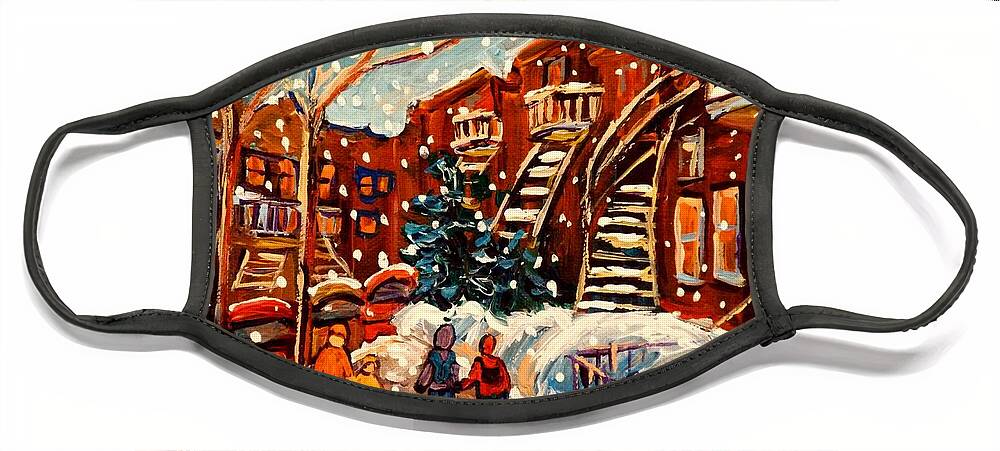 Montreal Face Mask featuring the painting Montreal Street In Winter by Carole Spandau