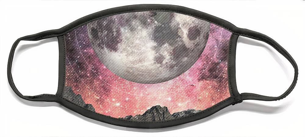 Moon Face Mask featuring the digital art Moon Over Mountain Lake by Phil Perkins