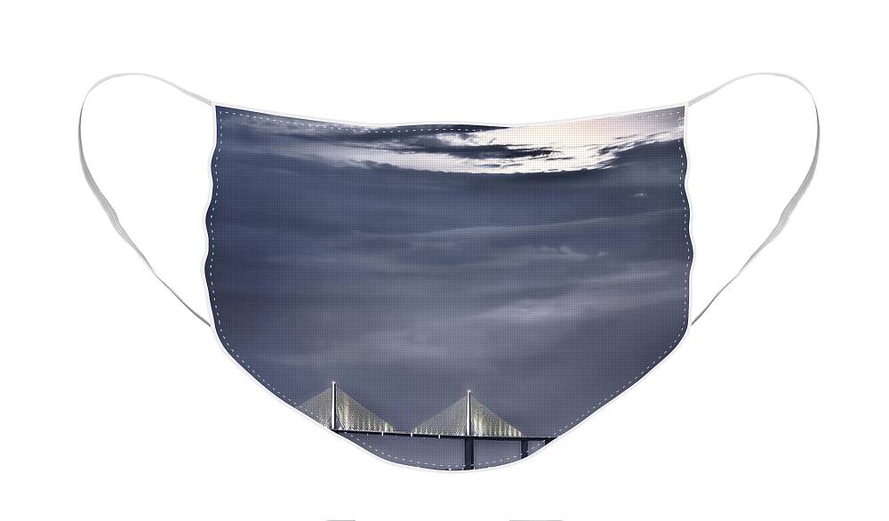 Moon Face Mask featuring the photograph Moonrise Over Sunshine Skyway Bridge by Steven Sparks