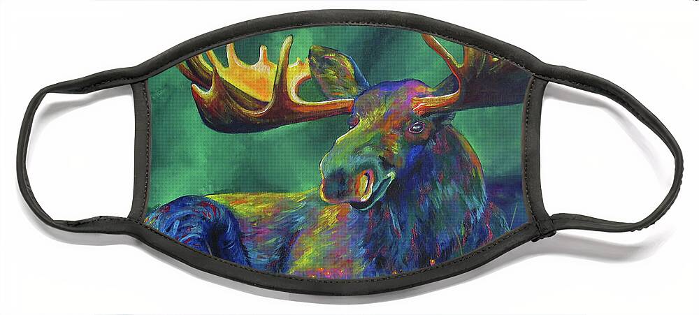 Moose Face Mask featuring the painting Moose Meadow by Sara Becker
