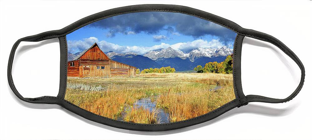 Barn Face Mask featuring the photograph Mormon Row by Ronnie And Frances Howard