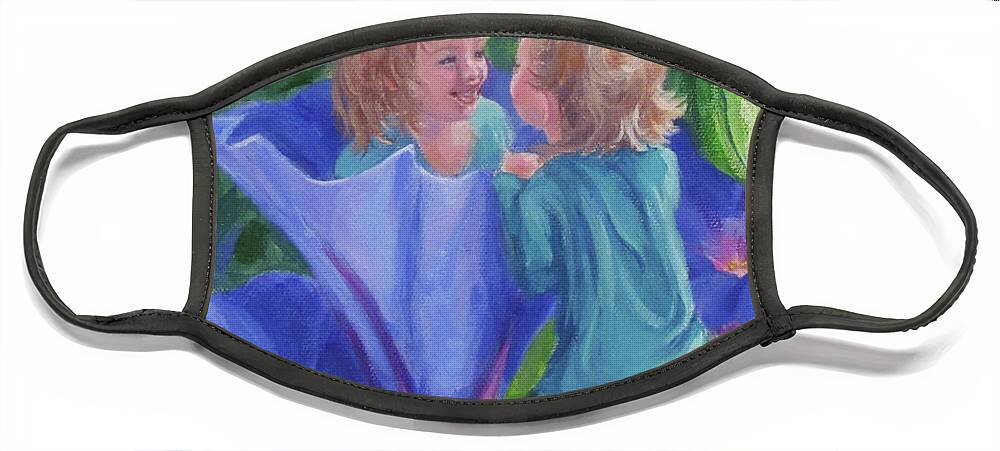 Baby Face Mask featuring the painting Morning Glories by Karen Ilari