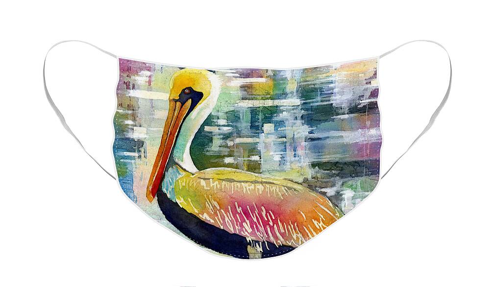 Pelican Face Mask featuring the painting Morning Solitude by Hailey E Herrera
