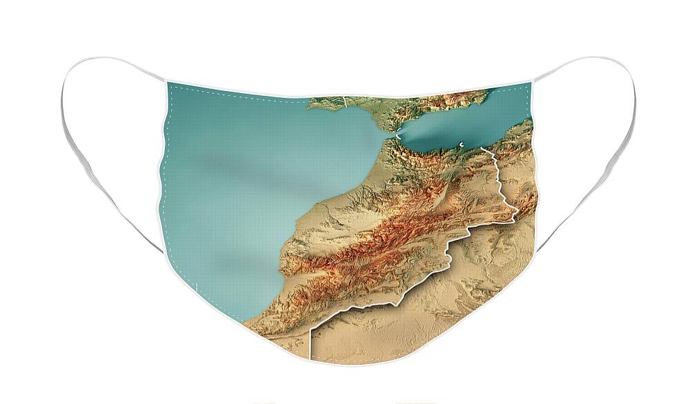 Morocco Face Mask featuring the digital art Morocco 3D Render Topographic Map Border by Frank Ramspott