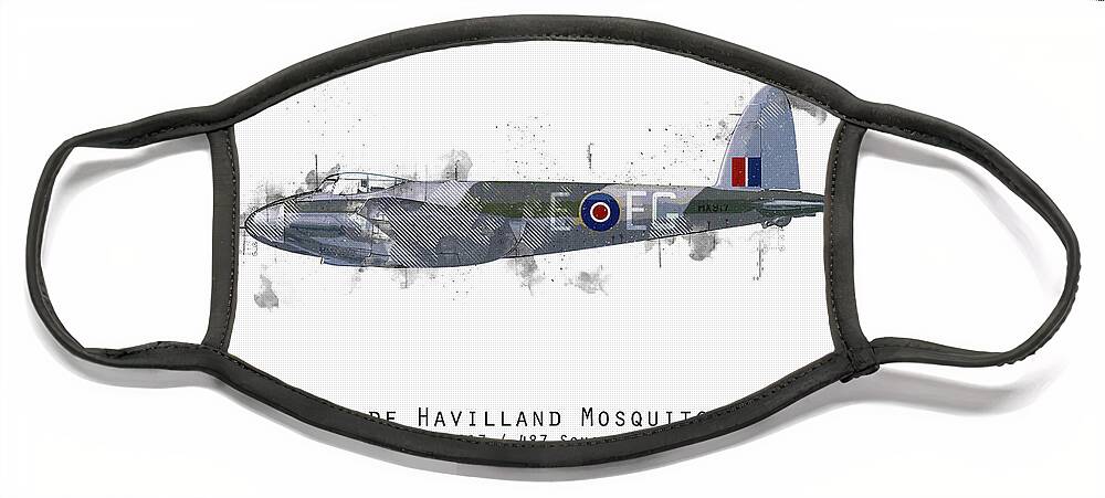 De Havilland Mosquito Face Mask featuring the digital art Mosquito Sketch - HX917 by Airpower Art