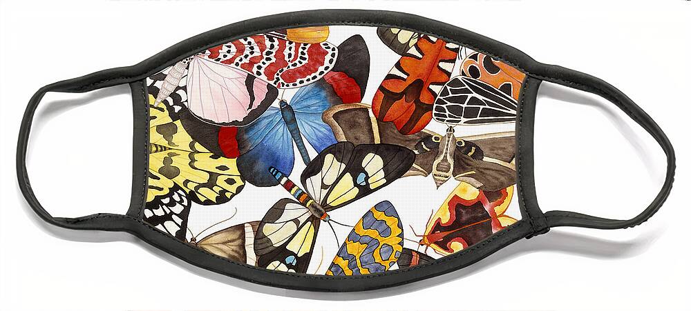 Moths Face Mask featuring the painting Moths and More Moths by Lucy Arnold