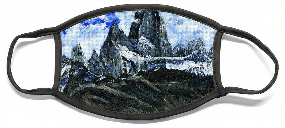Acrylic Painting Face Mask featuring the painting Mount Fitz Roy Painting by Timothy Hacker