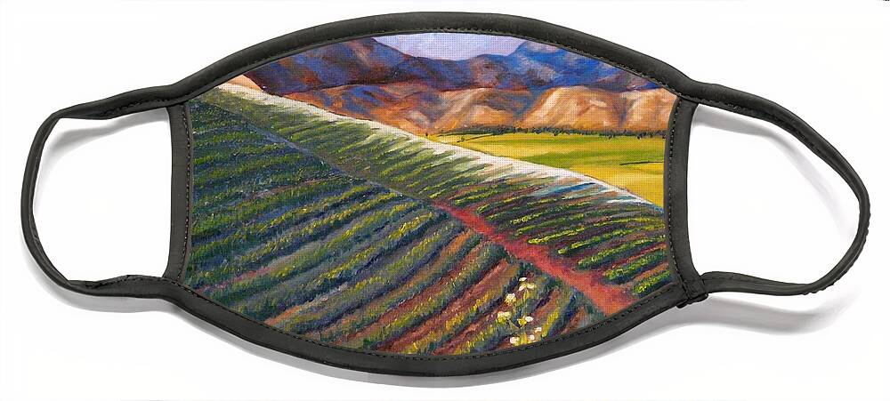 Farm Land Face Mask featuring the painting Mountain Farmland The Vineyard by Vic Ritchey