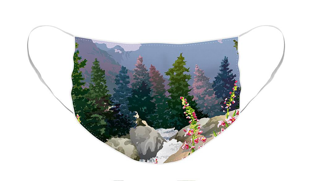 Rocky Mountains Face Mask featuring the digital art Mountain Stream by Anne Gifford