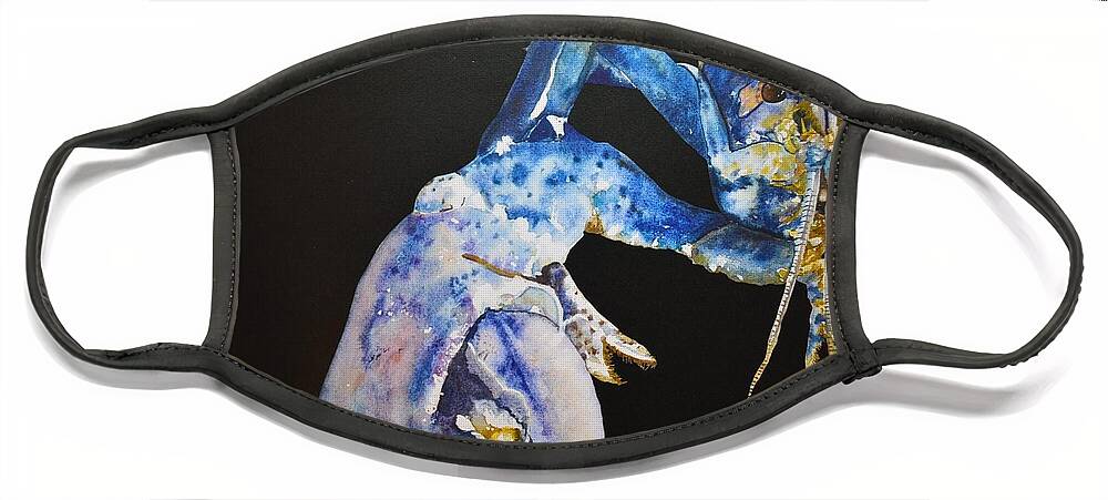 Maine Lobster Face Mask featuring the painting Mr. Blue Lobster by Kellie Chasse