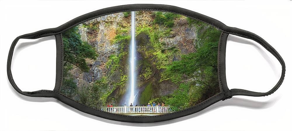 Columbia River Gorge Face Mask featuring the photograph Multanomah Falling Star by Sylvia J Zarco