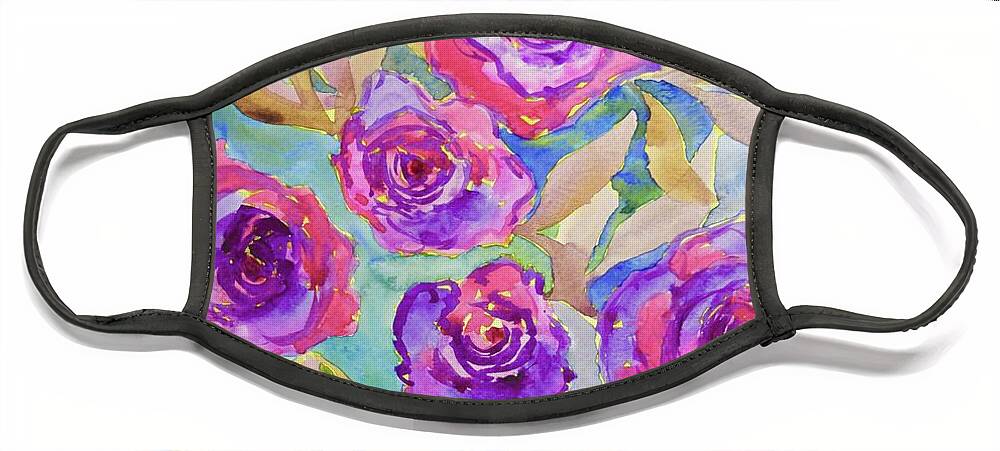 Barrieloustark Face Mask featuring the painting Multi Hued Roses by Barrie Stark