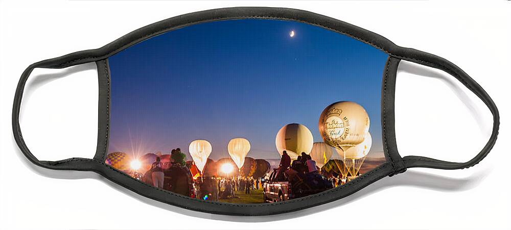 Multiple Hot Air Balloons Face Mask featuring the photograph Multiple Hot air Balloons night glow by Charles McCleanon