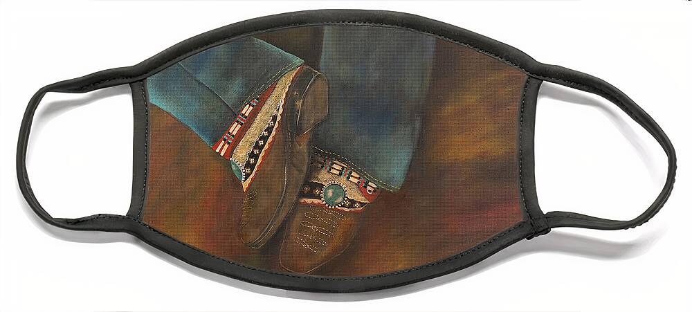 Boho Face Mask featuring the painting My Boho Boots by Deborha Kerr