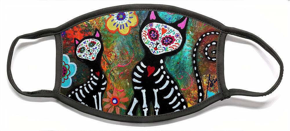 Day Of The Dead Face Mask featuring the painting My Cats Dia De Los Muertos by Pristine Cartera Turkus