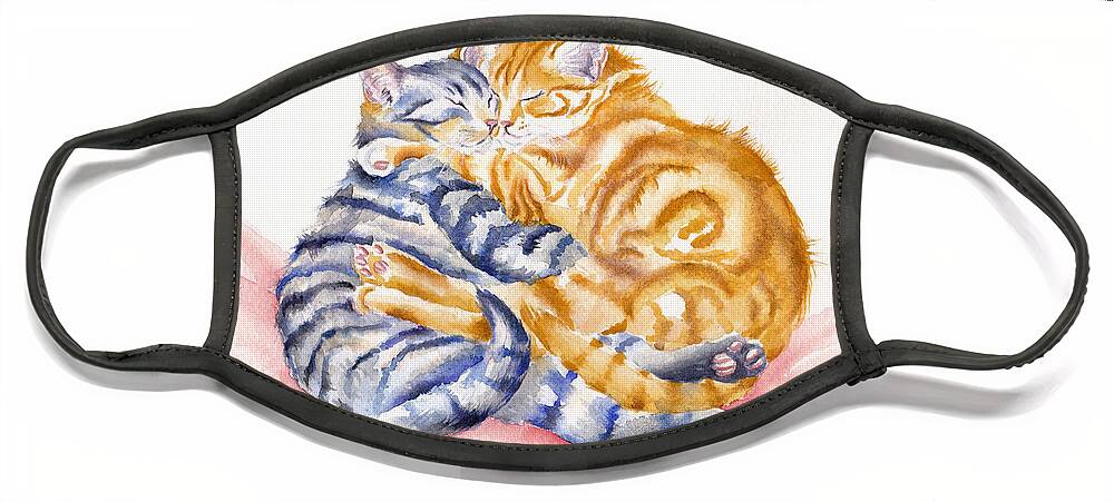 Cats Face Mask featuring the painting My Furry Valentine - Loving Cats by Debra Hall