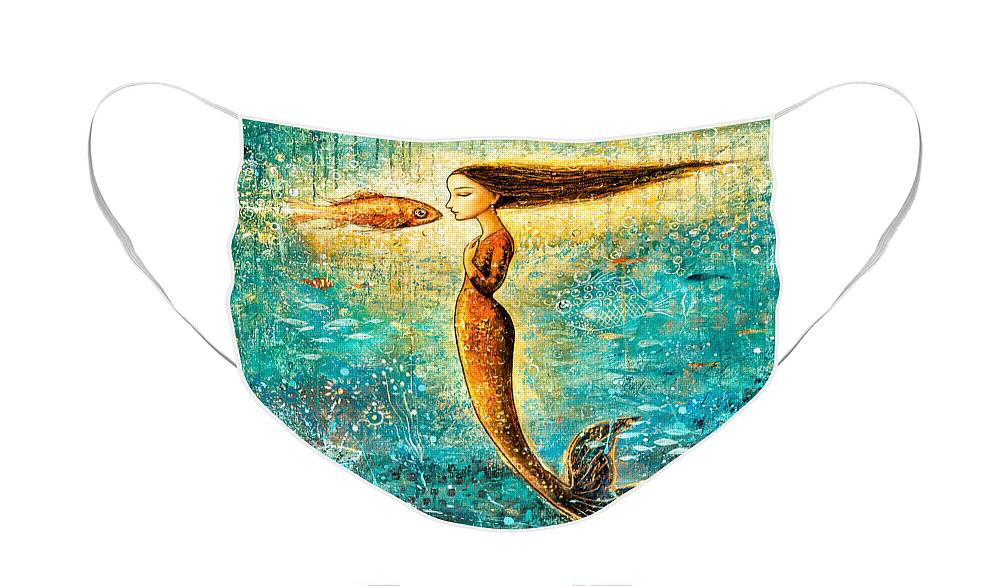 Mermaid Art Face Mask featuring the painting Mystic Mermaid IV by Shijun Munns