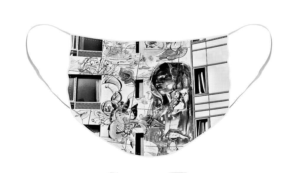 Architecture Face Mask featuring the photograph N Y C Murals B W by Rob Hans
