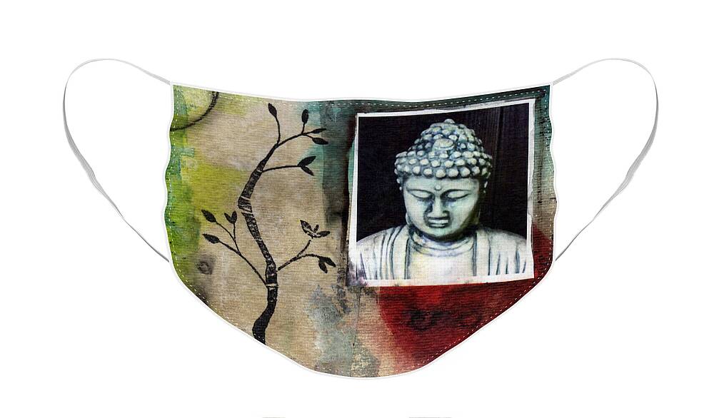 Buddha Face Mask featuring the painting Namaste Buddha by Linda Woods