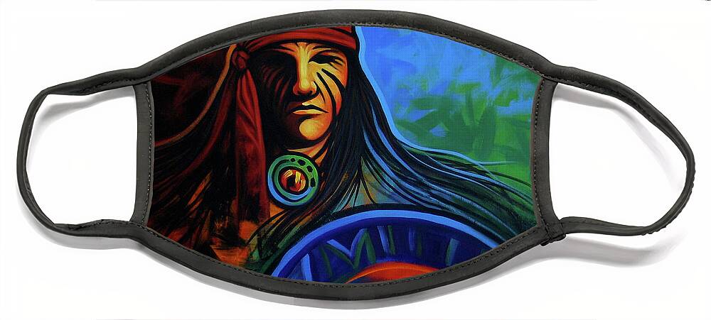 Native American Face Mask featuring the painting Native Colors by Lance Headlee