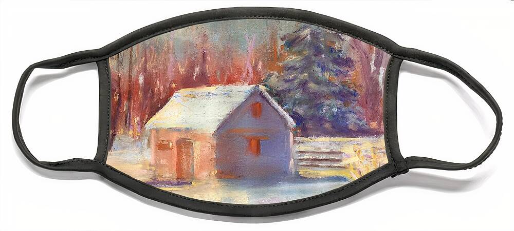 Nauvoo Painting Face Mask featuring the pastel Nauvoo winter scene by Rebecca Matthews