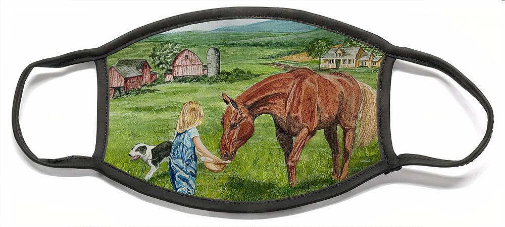 Country Kids Art Face Mask featuring the painting New Friends by Charlotte Blanchard