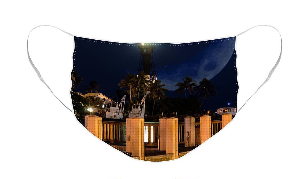 New Moon Face Mask featuring the photograph New Moon At Hillsboro Inlet Lighthouse by Wolfgang Stocker