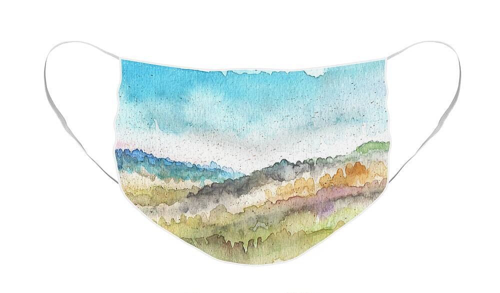 Watercolor Landscape Face Mask featuring the painting New Morning- Watercolor art by Linda Woods by Linda Woods