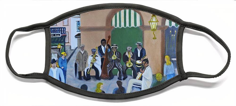 New Orleans Face Mask featuring the painting New Orleans Jazz - Rain or Shine by Douglas Ann Slusher
