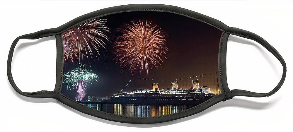 Rms Queenmary Face Mask featuring the photograph New Years with The Queen Mary by Denise Dube